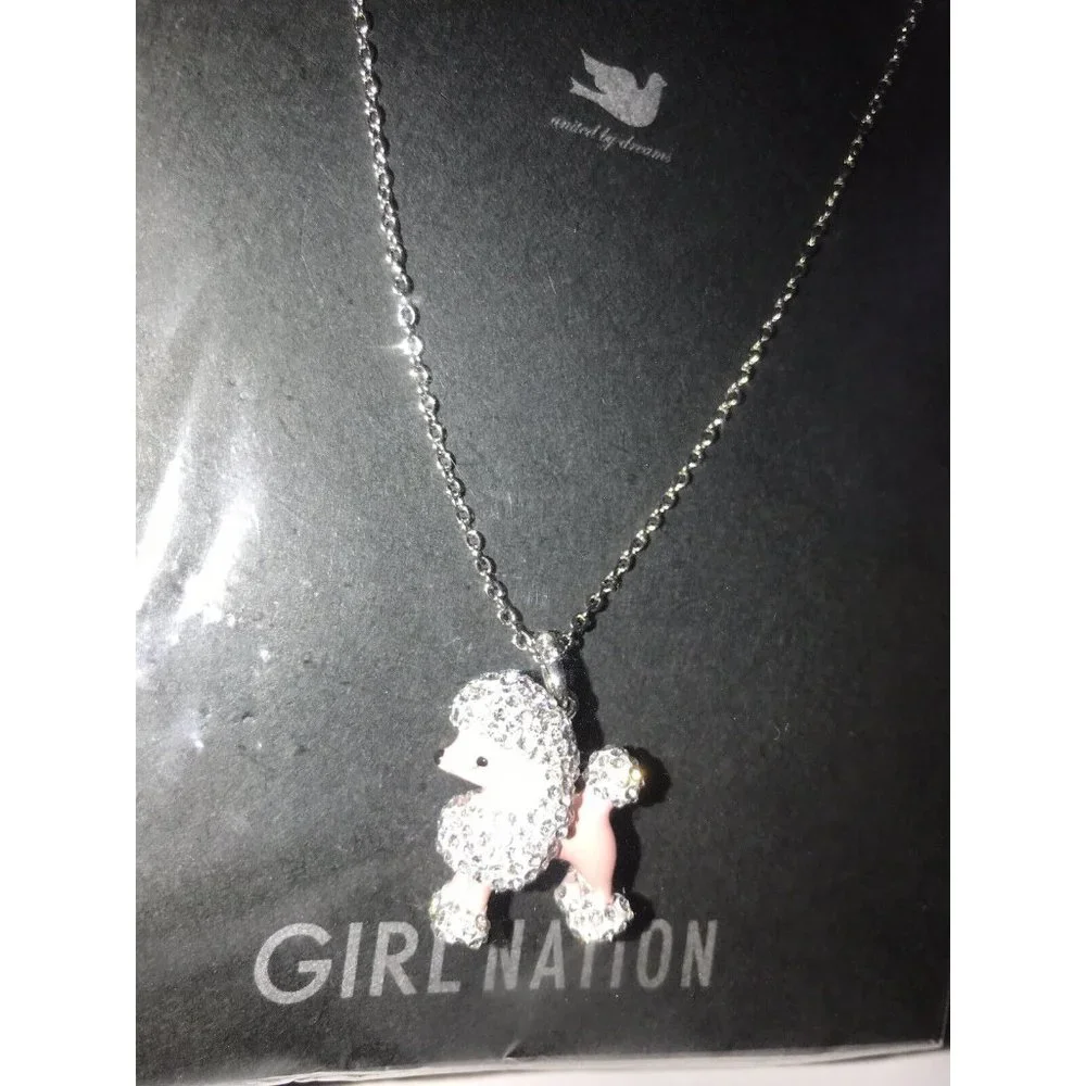 Girl Nation Enamel Child Necklace 14K Gold Plated BLING Shiny Crystal Poodle